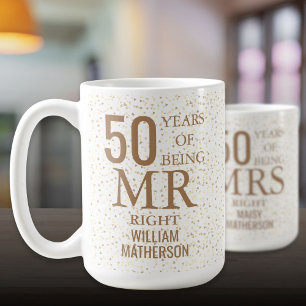 Mr Right Fun 50e trouwdag gouden harten Koffiemok