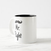 Mr. Right met Mustache Tweekleurige Koffiemok (Voorkant links)