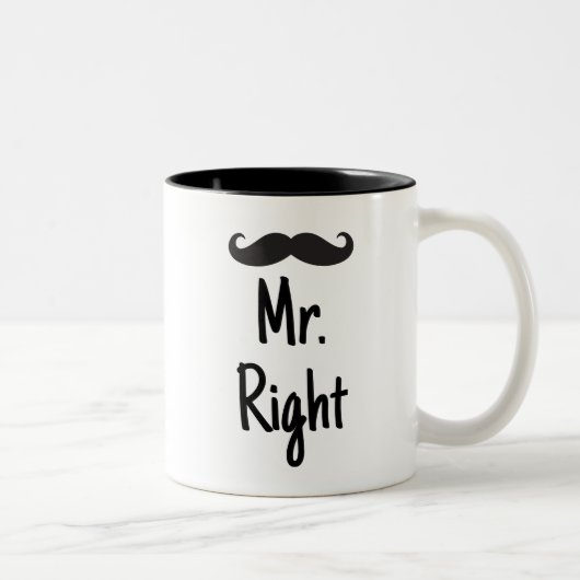 Mr. Right met Mustache Tweekleurige Koffiemok (Rechts)