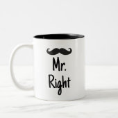 Mr. Right met Mustache Tweekleurige Koffiemok (Links)