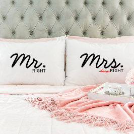 "Mr Right & Mrs Altijd rechts" Pillowcase set Kussensloop