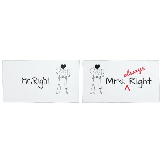 Mr.Right Mrs.Always Right Minimal Line Art Paar Kussensloop (Voorkant-Set)