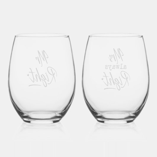 Mr Right, Mrs Always Right Wijnglas Zonder Voet (Achterkant)