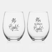 Mr Right, Mrs Always Right Wijnglas Zonder Voet (Voorkant)