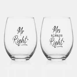 Mr Right, Mrs Always Right Wijnglas Zonder Voet
