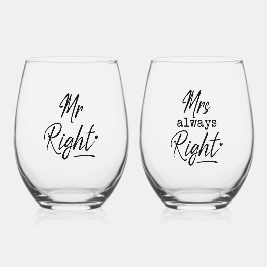 Mr Right, Mrs Always Right Wijnglas Zonder Voet (Voorkant)