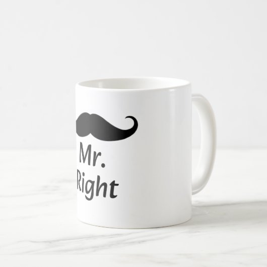 Mr. Right Mustache Fun Matching Paar Koffiemok (Voorkant rechts)
