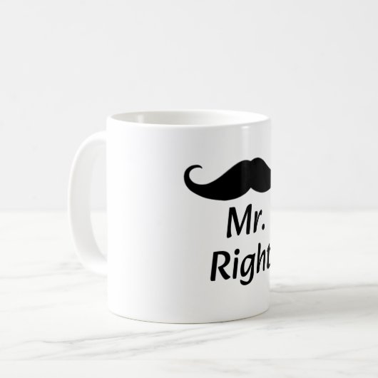 Mr. Right Mustache Fun Matching Paar Koffiemok (Voorkant links)