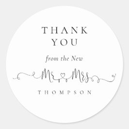 Mr. Rings Heart Script Wedding Dank u Ronde Sticker