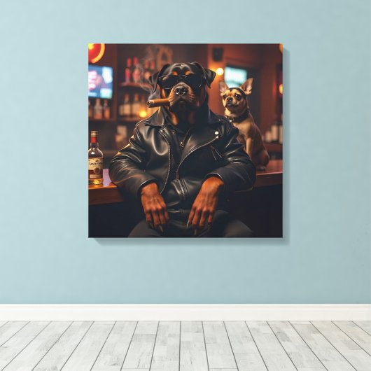 Mr Rottie Cool met sigaar Canvas Afdruk (Insitu (Houten vloer))