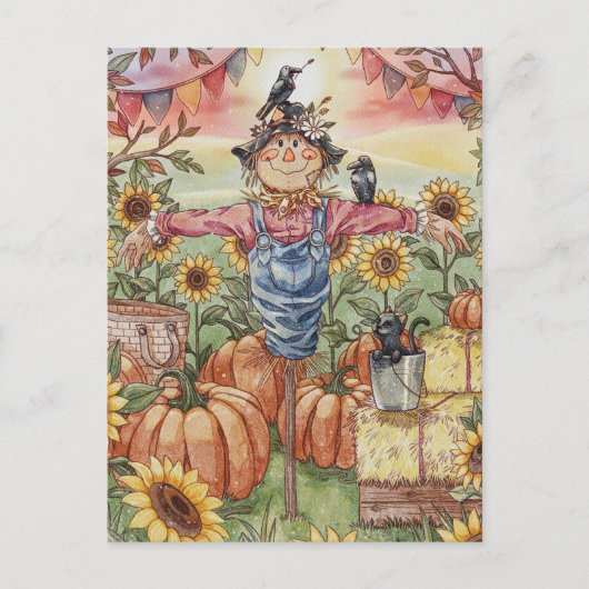 Mr. Scarecrow - Schattigee Halloween-illustratie Feestdagenkaart (Voorkant)