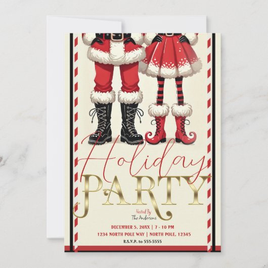 Mr. Skinny & Mrs Claus Red Black Holiday Party Kaart (Voorkant)