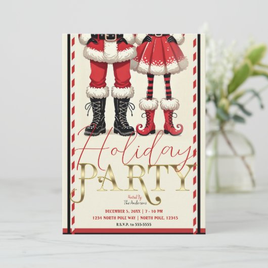 Mr. Skinny & Mrs Claus Red Black Holiday Party Kaart (Staand voorkant)