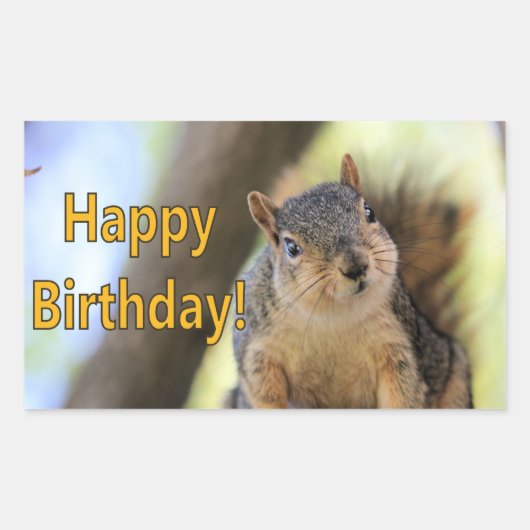 Mr. Squirrel die een Happy Birthday wenst Rechthoekige Sticker (Voorkant)