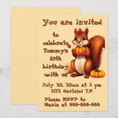 Mr. Squirrel Fall Birthday Party Invitation Kaart (Voorkant / Achterkant)