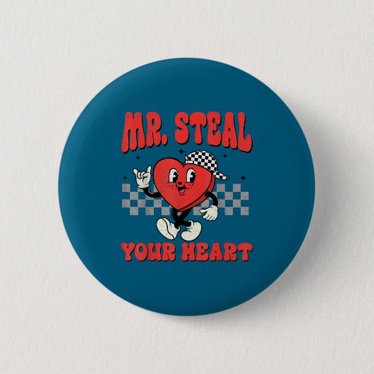 Mr Steal Your Heart For Boys Toddlers Valentine's  Ronde Button 5,7 Cm (Voorkant)