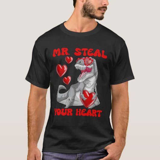 Mr Steal Your Heart T-Rex Dinosaur Valentijn T-shirt (Voorkant)