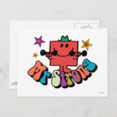 Mr Strong | Kleurrijke letters en sterren Briefkaart (Voorkant / Achterkant)