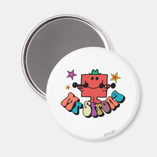 Mr Strong | Kleurrijke letters en sterren Magneet (Voorkant / Achterkant)