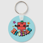 Mr Strong | Kleurrijke letters en sterren Sleutelhanger (Voorkant)