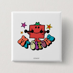 Mr Strong Kleurrijke letters en sterren Vierkante Button 5,1 Cm