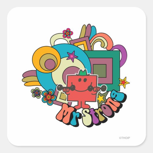 Mr Strong | Psychedelische wervelingen, sterren en Vierkante Sticker (Voorkant)