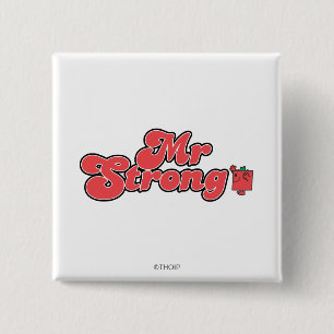 Mr Strong rode letters Vierkante Button 5,1 Cm