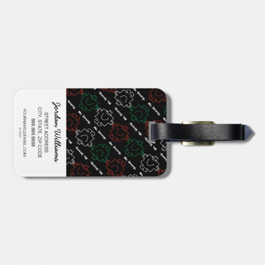 Mr Strong | Rood, wit en groen patroon Bagagelabel (Achterkant horizontaal)