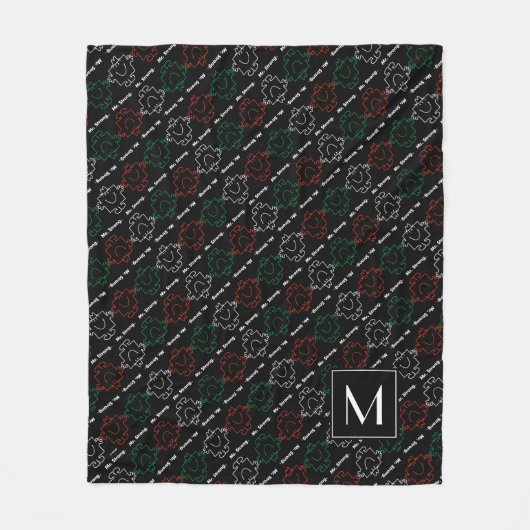 Mr Strong | Rood, wit en groen patroon | Monogram Fleece Deken (Voorkant)