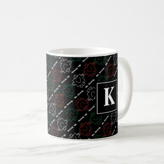 Mr Strong | Rood, wit en groen patroon | Monogram Koffiemok (Voorkant rechts)
