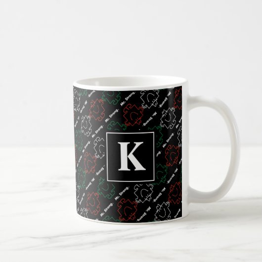 Mr Strong | Rood, wit en groen patroon | Monogram Koffiemok (Rechts)