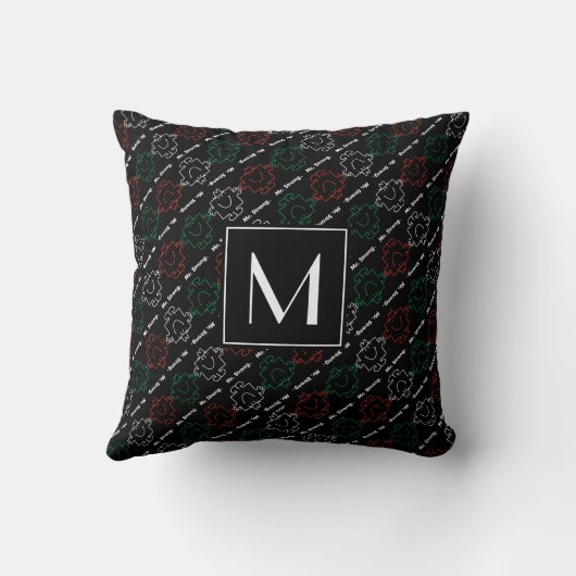 Mr Strong | Rood, wit en groen patroon | Monogram Kussen (Achterkant)