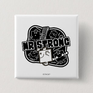 Mr Strong Zwart & Wit Vierkante Button 5,1 Cm