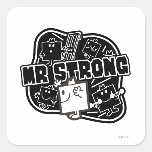 Mr Strong | Zwart & Wit Vierkante Sticker (Voorkant)