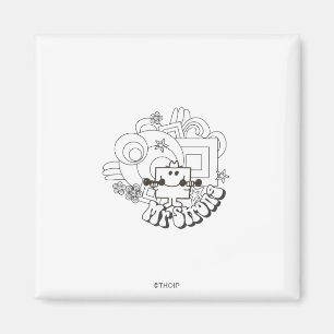 Mr Strong   Zwart-witte sterren en bloemen Magneet