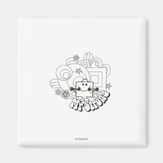 Mr Strong | Zwart-witte sterren en bloemen Magneet (Voorkant)