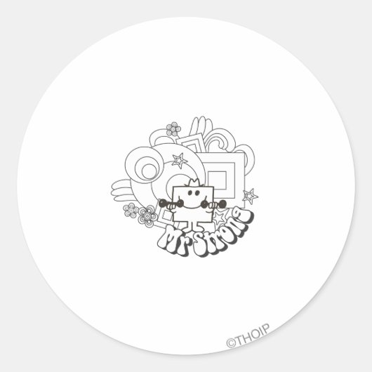 Mr Strong | Zwart-witte sterren en bloemen Ronde Sticker (Voorkant)