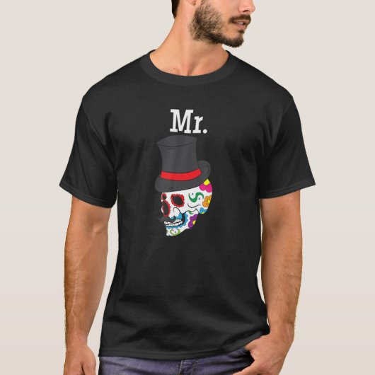 Mr Sugar Skull vrijgezellenfeest ontwerp Mexicaans T-shirt (Voorkant)