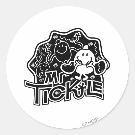 Mr Tickle | Zwart-wit plezier Ronde Sticker (Voorkant)
