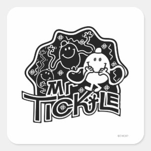 Mr Tickle   Zwart-wit plezier Vierkante Sticker