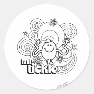 Mr Tickle   Zwart-wit wervelingen en sterren Ronde Sticker