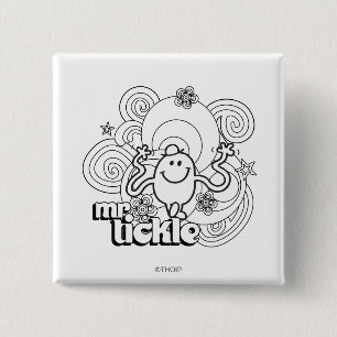 Mr Tickle Zwart-wit wervelingen en sterren Vierkante Button 5,1 Cm