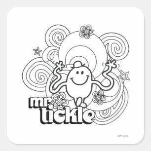 Mr Tickle   Zwart-wit wervelingen en sterren Vierkante Sticker