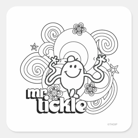 Mr Tickle | Zwart-wit wervelingen en sterren Vierkante Sticker (Voorkant)