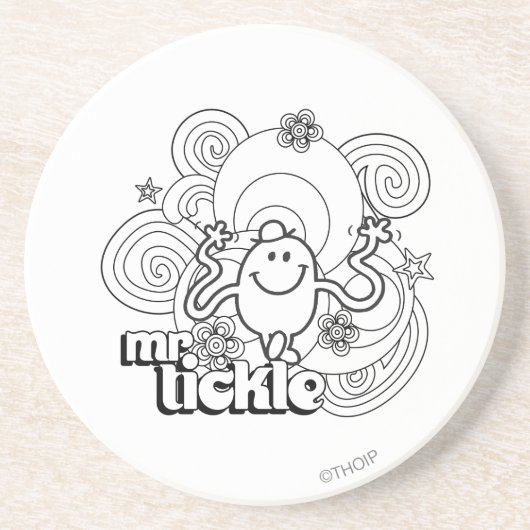 Mr Tickle | Zwart-wit wervelingen en sterren Zandsteen Onderzetter (Voorkant)