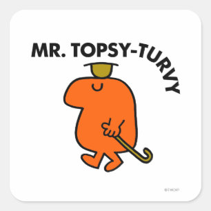 Mr. Topsy-Turvy   Upside Down Hat & Cane Vierkante Sticker