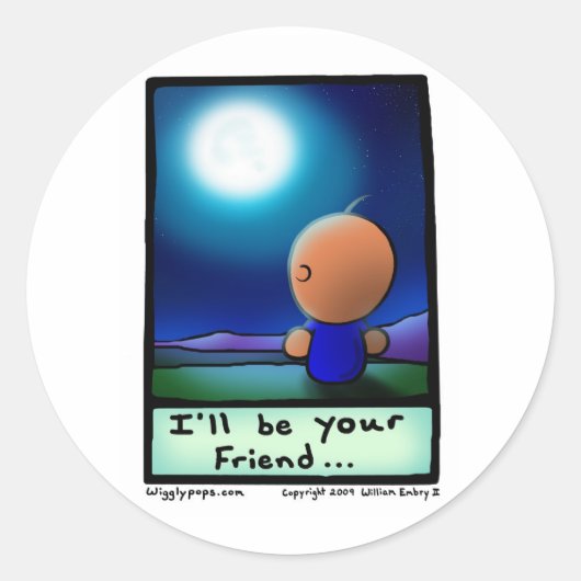 Mr. Wigglypops "Ik zal je vriend zijn" maanlicht Ronde Sticker (Voorkant)