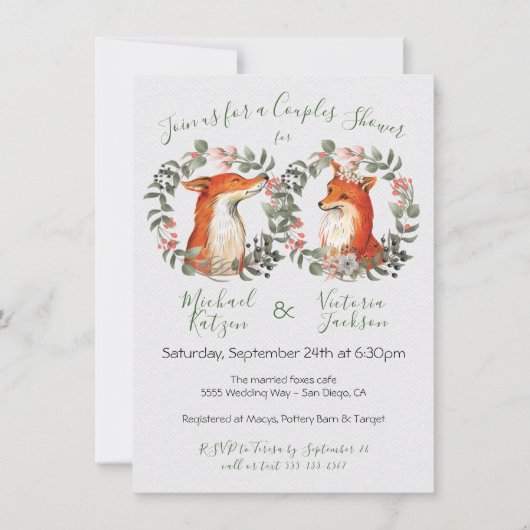 Mr. Woodland en Mrs. Fox portretkrans Douche Kaart (Voorkant)