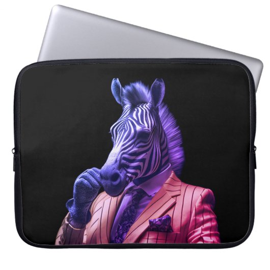 Mr. Zebra on a 15" Neoprene Laptop Electronics Bag Sleeve (Voorkant)