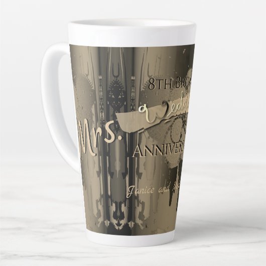 "Mrs."8th Bronze Wedding Jubileum Latte Mok (Linkerhoek)